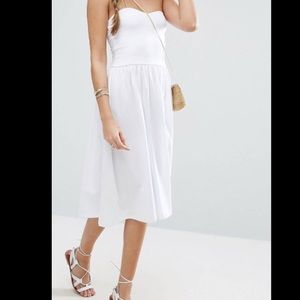 White Womens Strapless Sweetheart Midi Dress